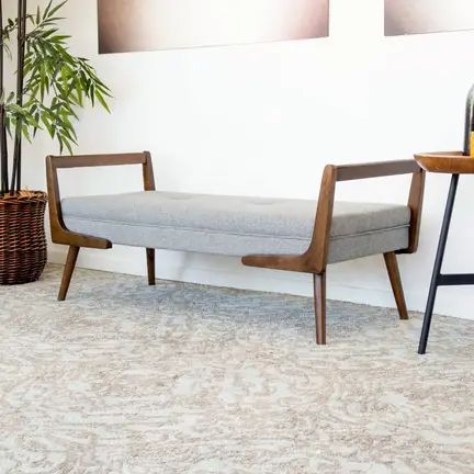 Mid-Century Wooden Frame Ottoman Bench