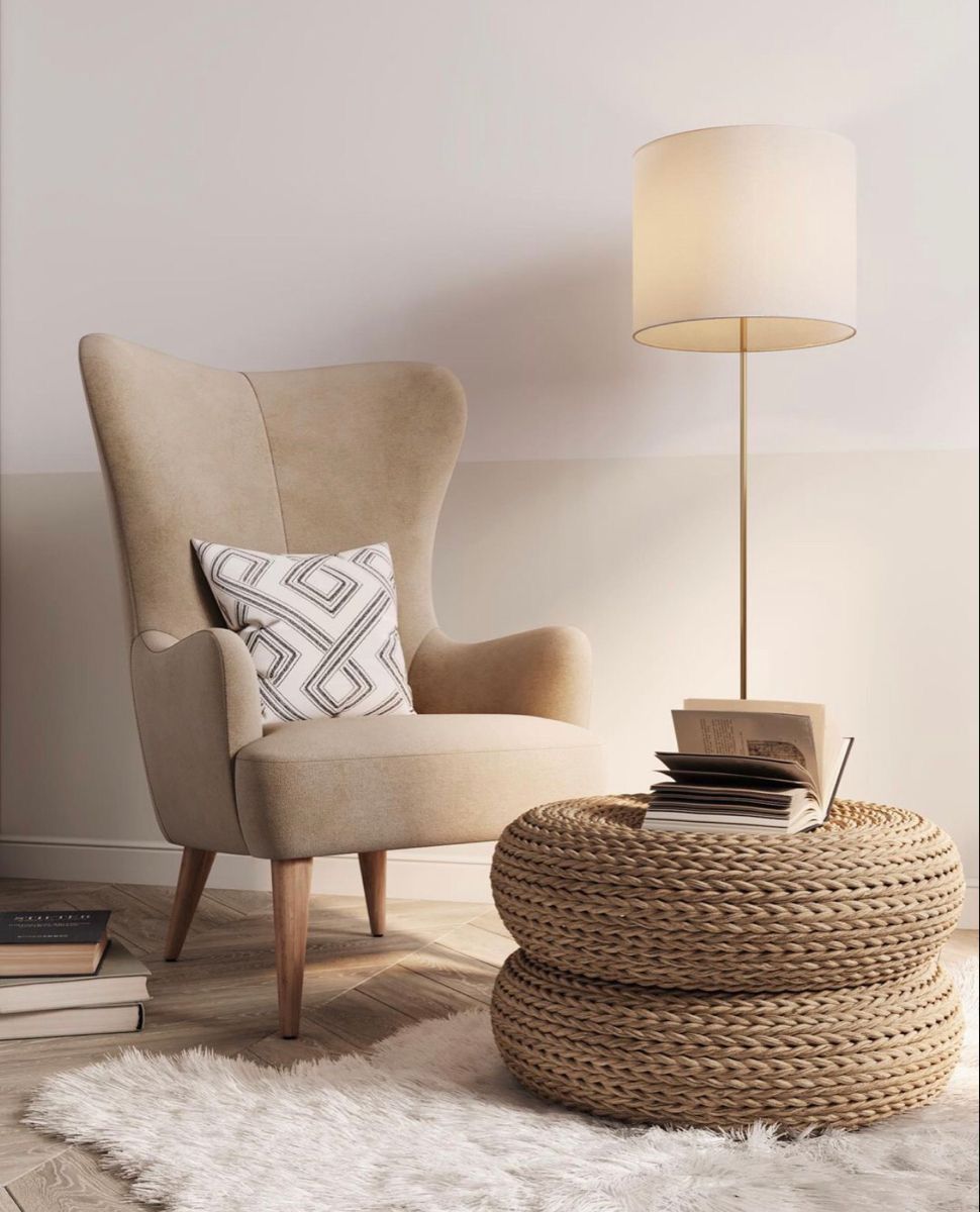 Beige Wingback Accent Chair