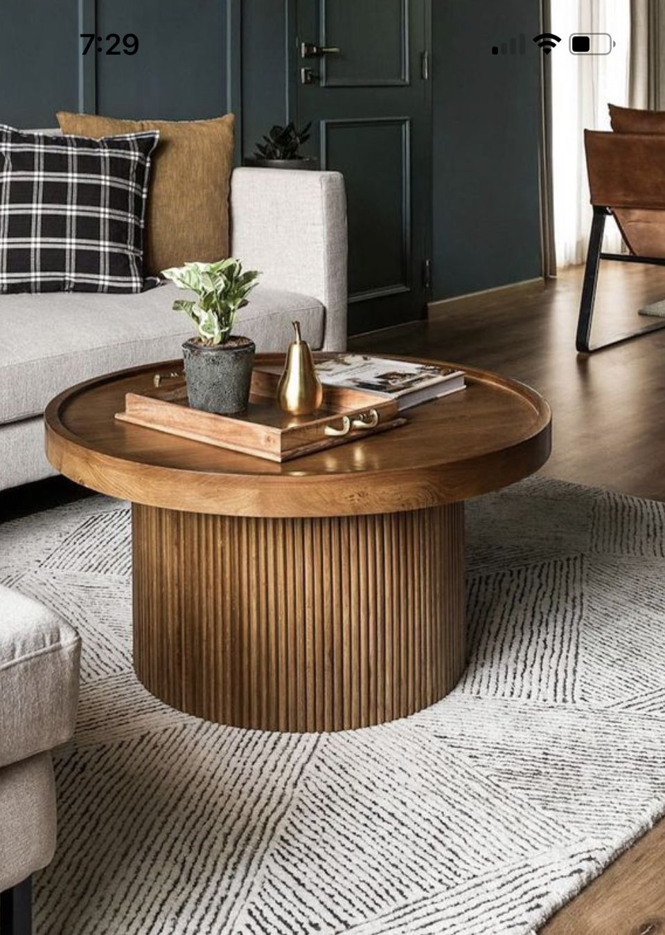 Modern Round Ribbed Wooden Coffee Table