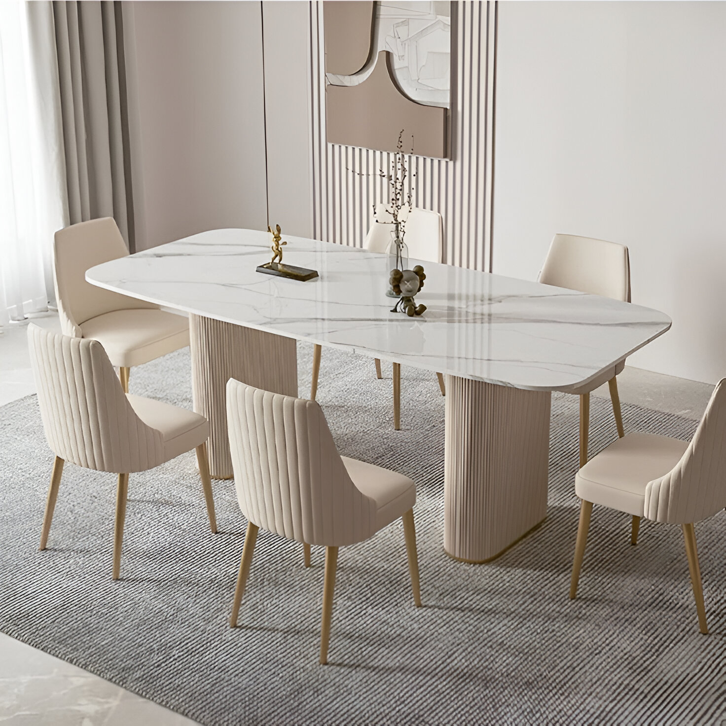 6-Seater Italian Marble Dining Set – Elegant Modern Design