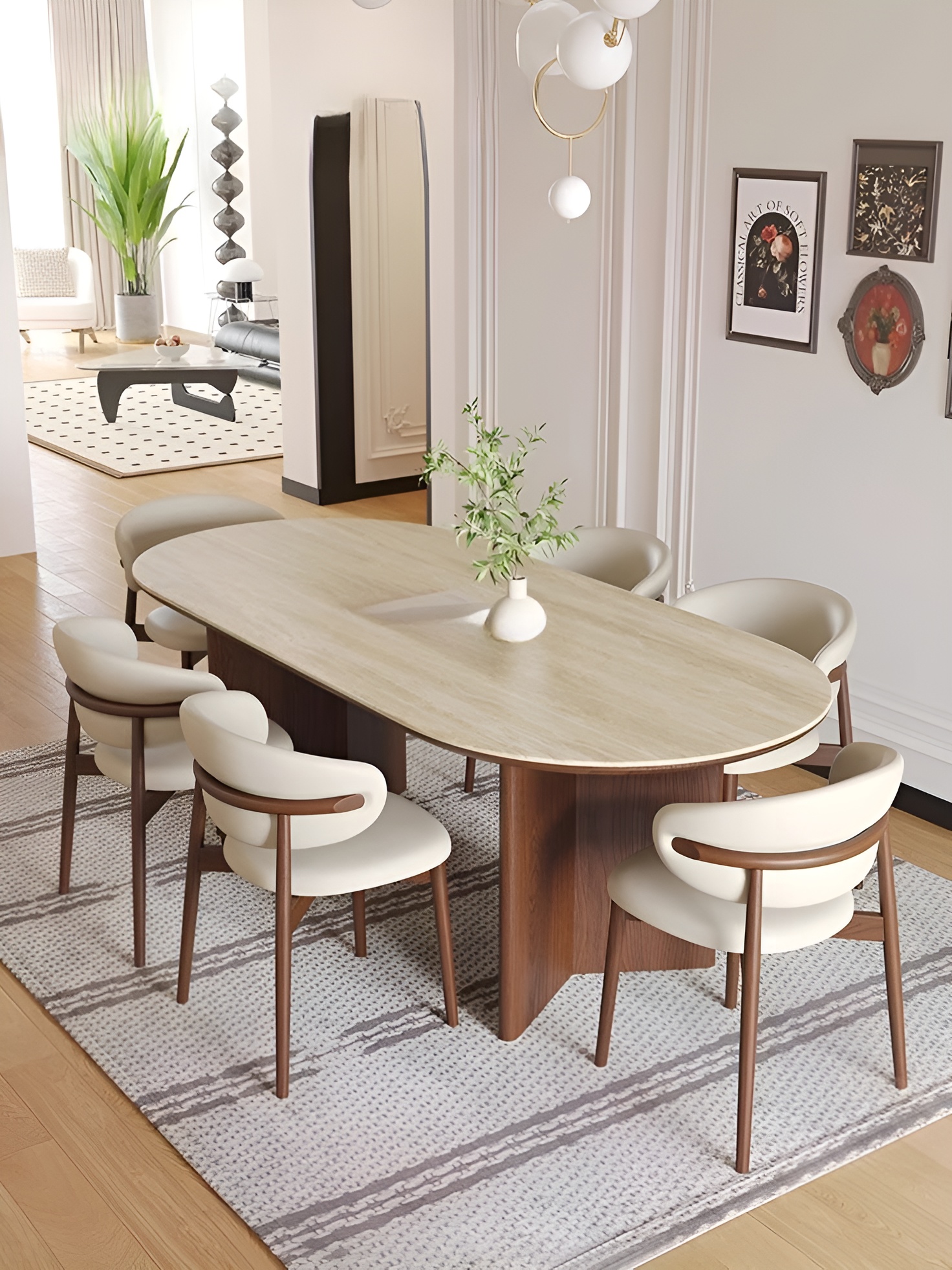 6-Seater Italian Marble Dining Set – Contemporary Walnut Finish